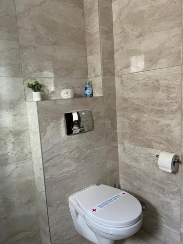 a bathroom with a white toilet in a room at Residence 25V in Batajnica