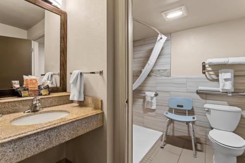 a bathroom with a sink and a toilet and a mirror at Comfort Inn Santa Rosa on Route 66 in Santa Rosa