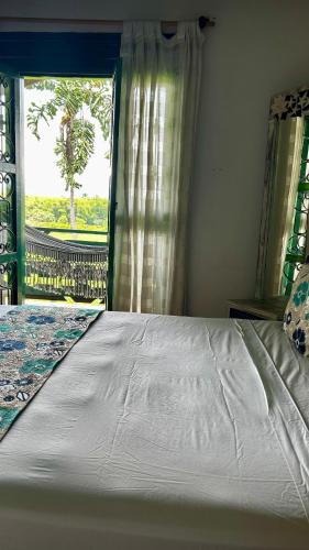 a bedroom with a large bed with a window at Villa Juana Hotel in Pereira