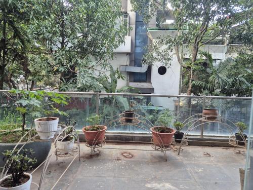 a balcony with a bunch of potted plants on it at Elite Stays -Viman Nagar in Pune