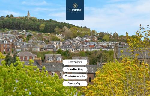 a view of a town with houses at Friary Townhouse - INVOICE and REDUCED PRICE only via SUNRISE SHORT LETS DUNDEE, 5 Double Bedrooms, 4 Bathrooms, GYM, GAMES, GARDEN, Fully Equipped, Free Parking, Central Location, Contractors and Trades People Favourite in Dundee