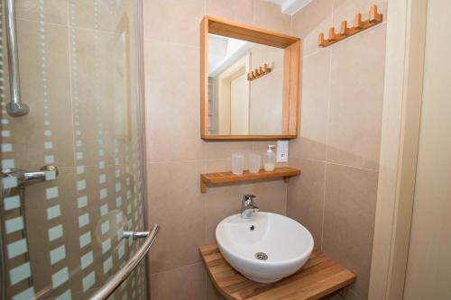 uma casa de banho com um lavatório e um espelho em Apartma Panorama Jeseník em Jeseník