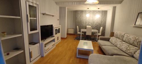 a living room with a couch and a television at VISTA GÓTICA CATEDRAL BURGOS Spain in Burgos
