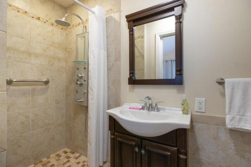 a bathroom with a sink and a shower at Sonoma Getaway for Two - Great Location in Sonoma