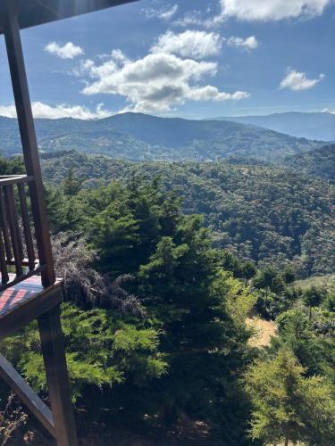 a bench sitting on top of a hill with trees at Cabaña Mirador Viggo in San Marcos
