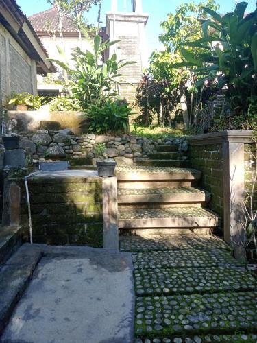 a set of stone steps leading up to a house at pranamastra bali in Jatiluwih