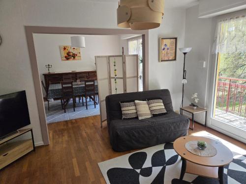 una sala de estar con un sofá y una mesa en Côté parc, en Schiltigheim