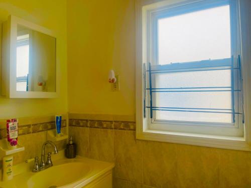 une salle de bain avec un lavabo et une fenêtre dans l'établissement Stay and Relax, à Locust Manor