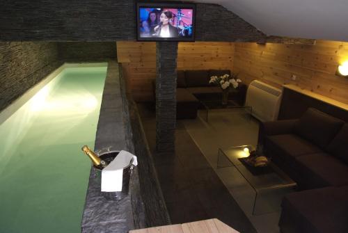 Televisyen dan/atau pusat hiburan di Residence Aqualiva à Valberg Piscine privative dans chacun des appartements situé à 20 m des pistes de ski