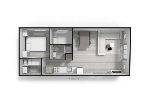 ein schwarz-weißer Grundriss eines Hauses in der Unterkunft Heivlinder Comfort 4p in Ermelo