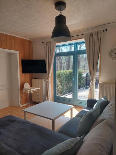 a living room with a couch and a table and a window at ALTE SCHEUNE Ferienwohnungen - Wohnung 2 in Suderburg