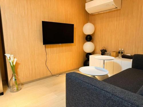a living room with a couch and a tv at MKG Home・芝 in Tokyo