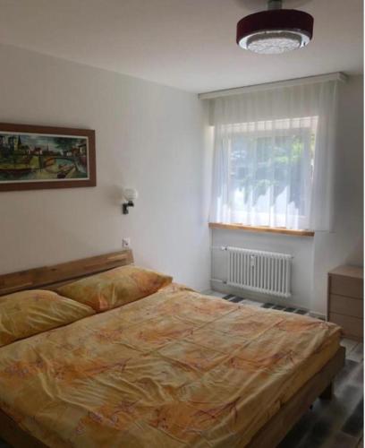 um quarto com uma cama e uma janela em Apartment Zayetta em Zermatt
