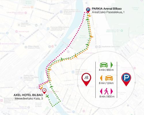 a map of a subway line with colored dots at Axel Hotel Bilbao - Adults Only in Bilbao