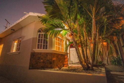 a house with palm trees in front of it at Ideal house for families, large groups & cozy in Santa Rosa de Copán