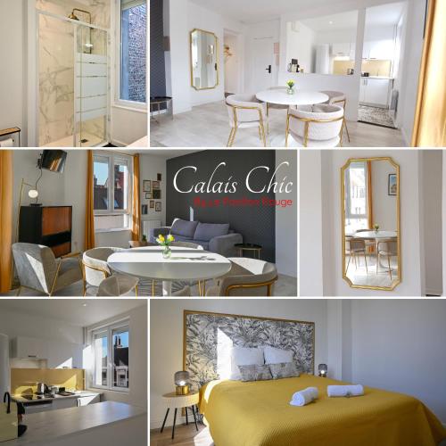 un collage de photos d'une chambre d'hôtel dans l'établissement Calais Chic 2-4 personnes Centre Ville, à Calais