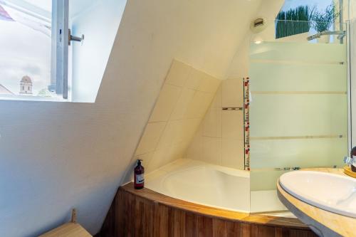 une salle de bain avec douche et lavabo dans l'établissement Le Cocon Alsacien, à Strasbourg