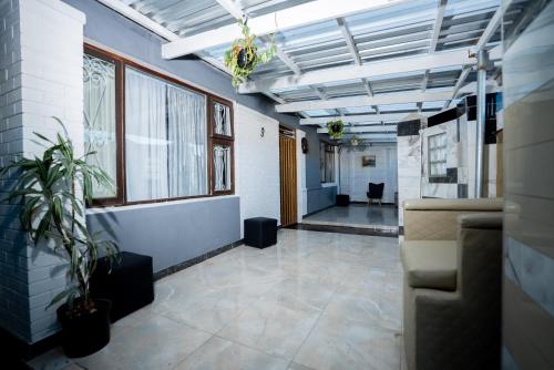 an office space with a potted plant in the middle at Boblodge in Cape Town