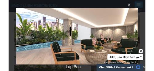 a rendering of a living room with a view of a city at New 1BR Haven Suite Lush Residences Smart TV Netflix Hi speed internet in Manila
