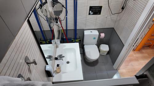 a small bathroom with a toilet and a sink at Apartalux Luna de las Negras in Las Negras