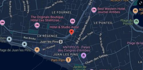 une carte de l'école de Théophelesbourg et du campus de la bouteille de Théophelesbourg dans l'établissement Charmant 2 pièces avec terrasse proche plage, à Antibes