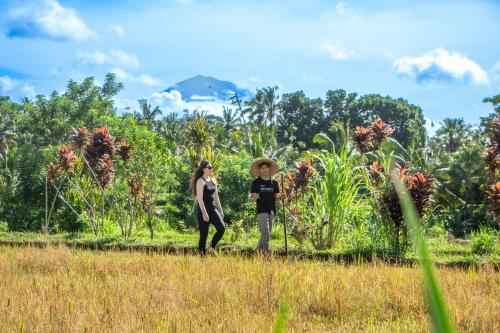 a man and a woman walking through a field at Sacred Canyon Ubud by GenuineHost in Payangan