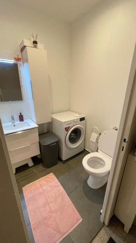 La salle de bains est pourvue de toilettes et d'un lave-linge. dans l'établissement Le Charmetta Residence, à Nice