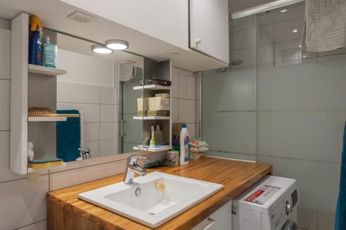 une salle de bain avec un lavabo et un miroir dans l'établissement Apartment of 26 m2 near the park of Belleville, à Paris
