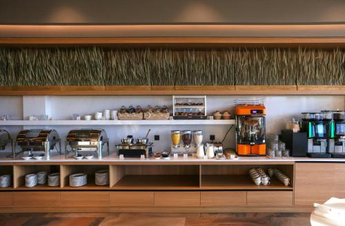 een aanrecht in een keuken met een koffiebar bij Panorama Skhidnytsya SPA Resort in Skhidnitsa