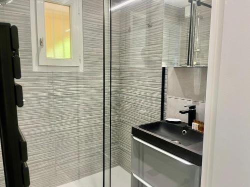 une salle de bain avec un lavabo et une douche en verre dans l'établissement Holidays YourHostHelper, à Cannes