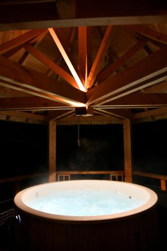 a large bath tub in a room with a ceiling at Domaine des Étoiles - Logements Insolites in Gillonnay