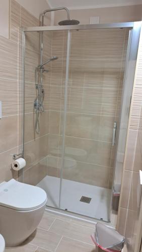 a shower stall in a bathroom with a toilet at Villa Teresa in Oschiri
