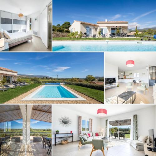 un collage de photos de maisons et d'une piscine dans l'établissement Villa Piscine Chauffée, 5min du village et Climatisation, à Saint-Saturnin-lès-Apt