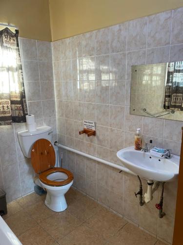 een badkamer met toilet en wastafel bij Ntshe River Lodge in Francistown