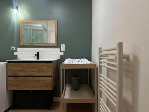 une salle de bain avec un lavabo et un miroir dans l'établissement Le Duplex Saint Jacques, au Puy-en-Velay