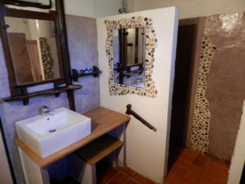 une salle de bain avec un lavabo et un miroir dans l'établissement Véritable mas provençal avec 3 logements en pleine nature, à Cavillargues