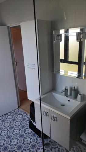 une salle de bain avec un lavabo et un miroir dans l'établissement Appartement calme et confortable, à Limoges
