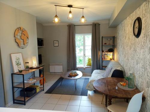 un salon avec un canapé et une table dans l'établissement Charmant Pied à Terre a Blois pour 1 a 4 voyageurs, à Blois