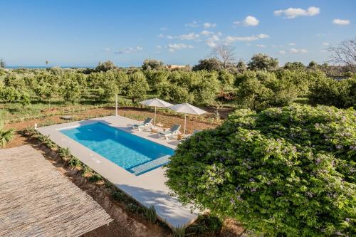 Una vista aérea de una piscina en un jardín. en Ziran Resort, en Noto