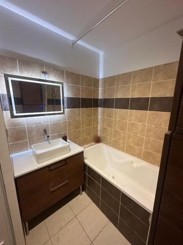 une salle de bain avec un lavabo et une baignoire dans l'établissement L'Escale Sétoise - Méditerranéenne, à Sète
