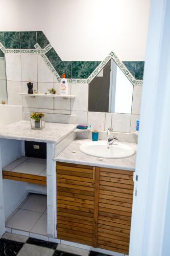 a bathroom with a sink and a mirror at Villa Kamy'el in Saint-Joseph