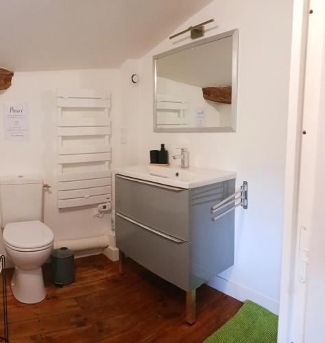 une salle de bain avec un lavabo et des toilettes dans l'établissement Gite La maison de Popey, à Saint-Romain-de-Popey