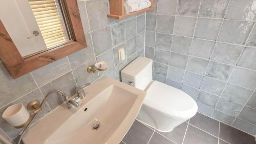a bathroom with a white toilet and a sink at Hello jeje Guesthouse in Jeonju