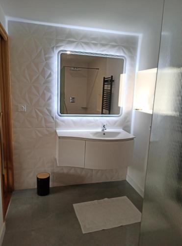 une salle de bain avec un lavabo et un miroir dans l'établissement Meabel, à Bignan