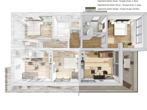 a drawing of a floor plan of a house at Haus Karin living in Brixen