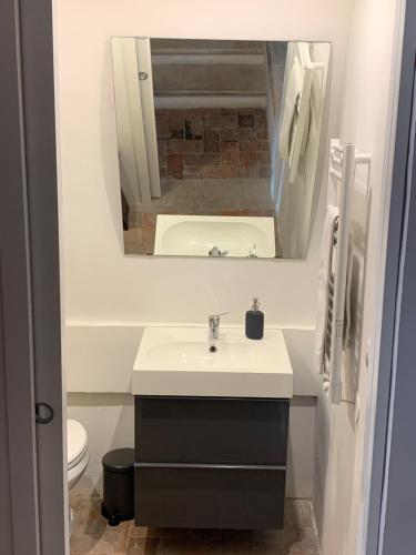 a bathroom with a sink and a mirror at Castello Farnese, Roma, sulla Via Francigena in Rome