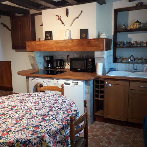 Il comprend une petite cuisine équipée d'une cuisinière et d'un évier. dans l'établissement Le Grand Gîte de Beauval, à Mareuil-sur-Cher