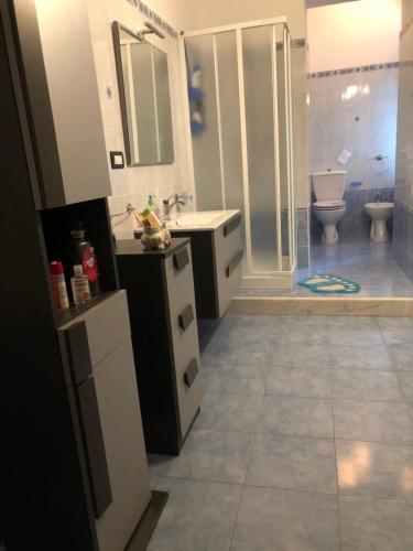 a bathroom with a shower and a sink and a toilet at La Primula Vicinanza 5 Terre in Riccò del Golfo di Spezia
