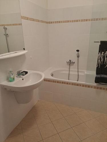 a bathroom with a sink and a bath tub at APT C-3 v areálu DOKY LIPNO - bezbariérový in Lipno nad Vltavou