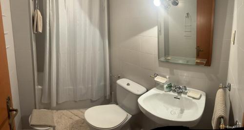 a bathroom with a white toilet and a sink at Casa en Jaca Naturaleza y relax in Jaca